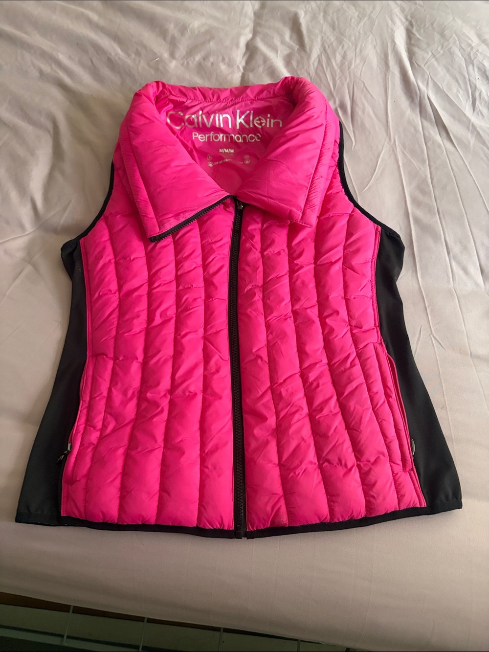 Calvin Klein Hot Pink Quilted Vest with Black Panels